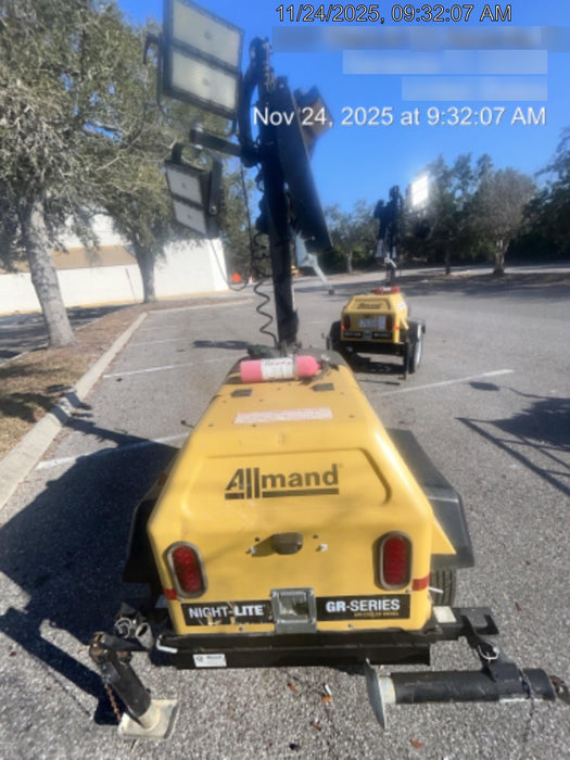 2022 Allmand NLV3GR (4) LED Light Fixture 350W, 23' Vertical Mast, 3kW Prime, Towable, Deep Sea L401, Leveling Jacks, Yanmar T4F 5.8hp