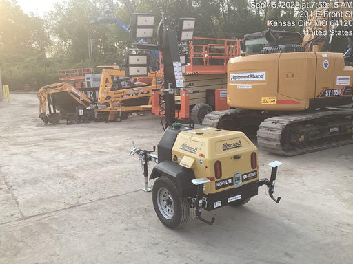 2022 Allmand NLV3GR (4) LED Light Fixture 350W, 23' Vertical Mast, 3kW Prime, Towable, ES Decals, T3