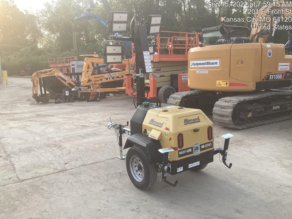 2022 Allmand NLV3GR (4) LED Light Fixture 350W, 23' Vertical Mast, 3kW Prime, Towable, ES Decals, T3