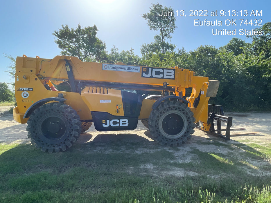 2019 JCB 512-56 Canopy, 109 HP, Solid Tires, STD Worklight, Beacon, Aux Hydraulics, Lifting Eye, Back up Alarm w/66" Carriage/60" Forks