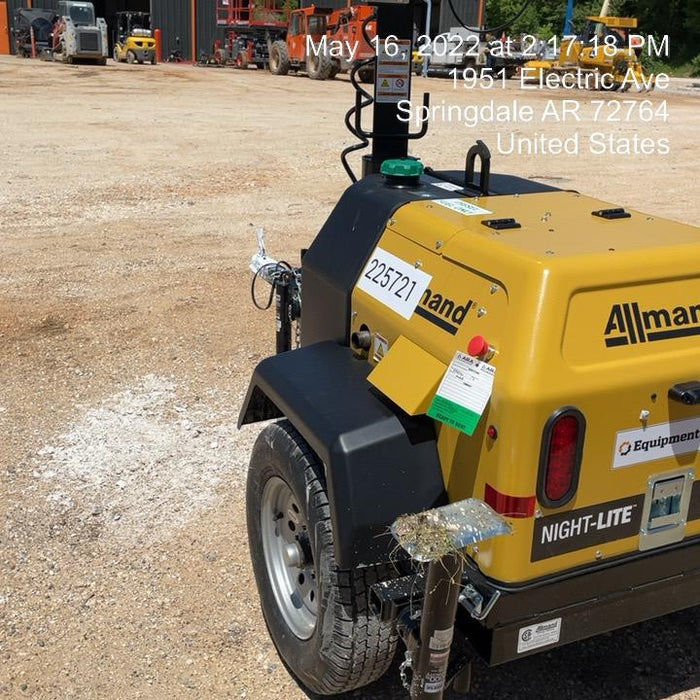 2022 Allmand NLV3GR (4) LED Light Fixture 350W, 23' Vertical Mast, 3kW Prime, Towable, Deep Sea L401, Leveling Jacks, Yanmar T4F 5.8hp