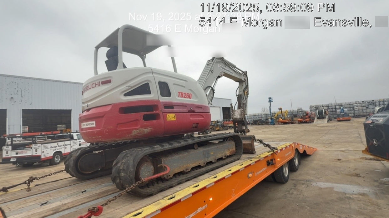 2019 Takeuchi TB260 Takeuchi TB260 Canopy w/Rubber Tracks, Auxiliary Hydraulics, Standard Blade, Manual QC, 12 / 18 / 24" Buckets, Hydraulic Thumb Installed
