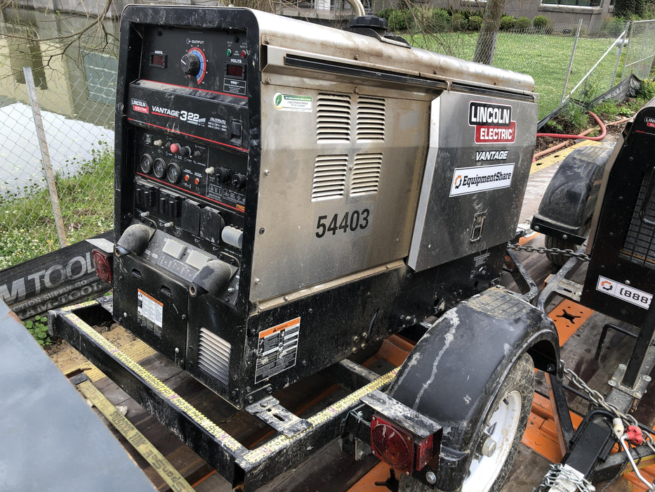 2019 Lincoln Electric Vantage 322 Welder Ready-Pak 3, Two wheel trailer, Fender and Light kit, Cable Rack