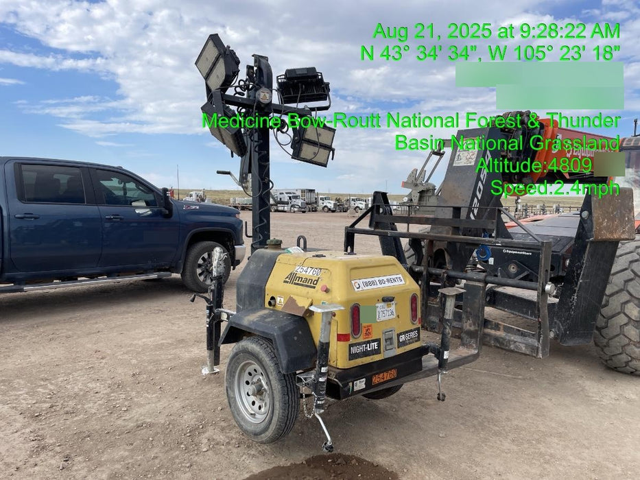 2022 Allmand NLV3GR (4) LED Light Fixture 350W, 23' Vertical Mast, 3kW Prime, Towable, ES Decals, T3