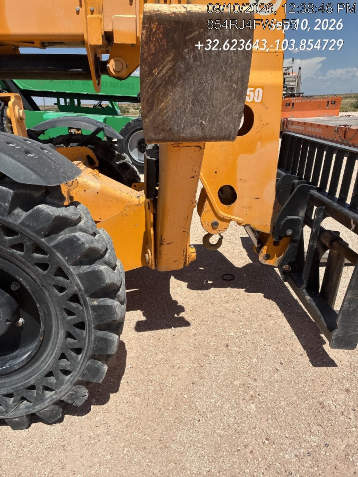 2019 JCB 510-56 Open ROPS, 74 HP, Solid Tires, Worklights, Beacon, Aux Hydraulics, Lifting Eye 72" Carriage/60" Forks