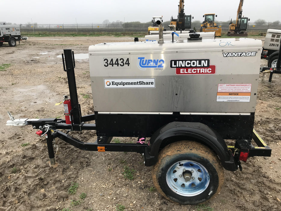 2019 Lincoln Electric Vantage 322 Welder Ready-Pak 3, Two wheel trailer, Fender and Light kit, Cable Rack