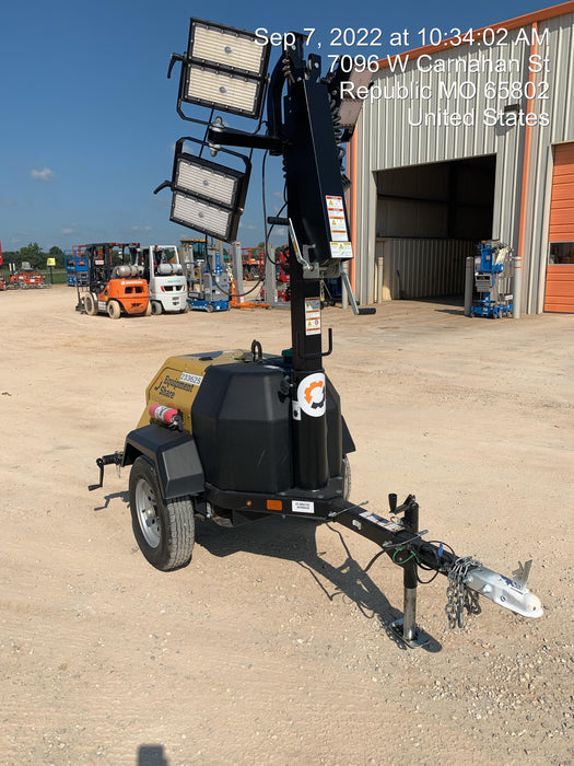 2022 Allmand NLV3GR (4) LED Light Fixture 350W, 23' Vertical Mast, 3kW Prime, Towable, Deep Sea L401, Leveling Jacks, Yanmar T4F 5.8hp