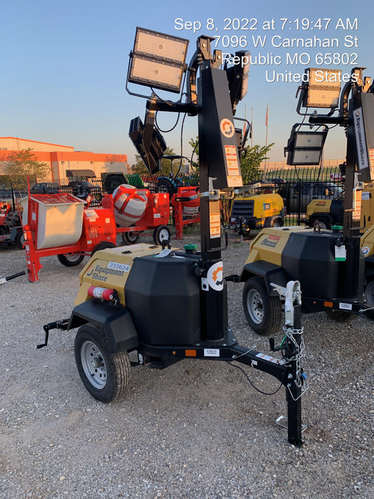 2022 Allmand NLV3GR (4) LED Light Fixture 350W, 23' Vertical Mast, 3kW Prime, Towable, Deep Sea L401, Leveling Jacks, Yanmar T4F 5.8hp