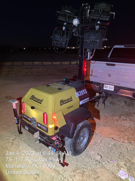 2022 Allmand NLV3GR (4) LED Light Fixture 350W, 23' Vertical Mast, 3kW Prime, Towable, ES Decals, T3