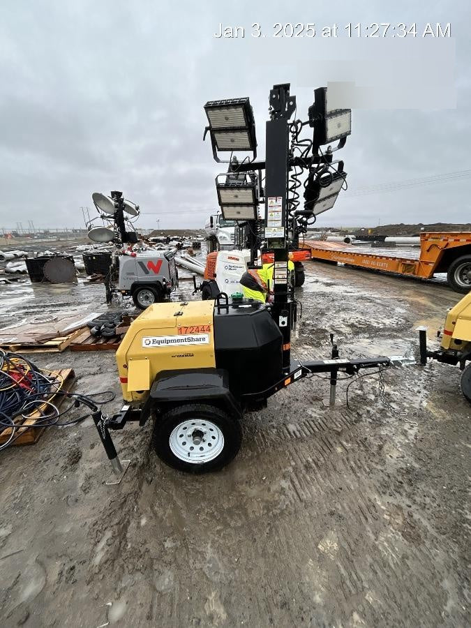 2021 Allmand NLV3GR (4) LED Light Fixture 350W, 23' Vertical Mast, 3kW Prime, Towable, Deep Sea L401, Leveling Jacks, Yanmar T4F 5.8hp