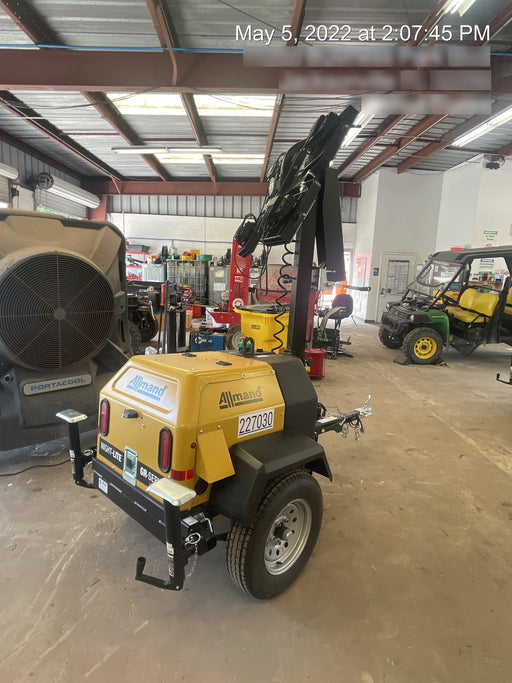 2022 Allmand NLV3GR (4) LED Light Fixture 350W, 23' Vertical Mast, 3kW Prime, Towable, Deep Sea L401, Leveling Jacks, Yanmar T4F 5.8hp