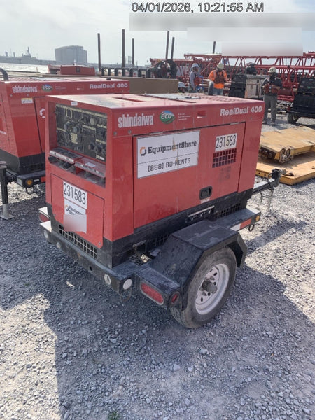 2022 Shindaiwa DGW400MDL Kubota D902 Engine, 23 HP, Dual Op Welder, Wire, Arc, Droop Stick, Tig, and CC Stick Functionality, Simulphase, 3 Phase and 1 Phase Gen Output, Single Axle NB Trlr, Slr Trckl Chrg 12V 12W, Fire Ext