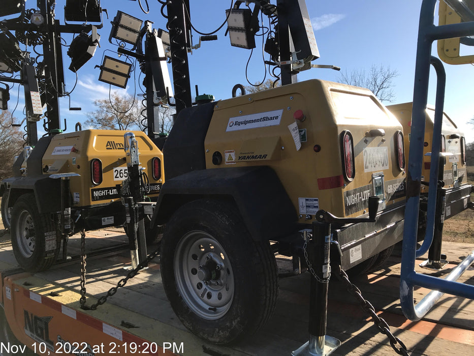 2022 Allmand NLV3GR (4) LED Light Fixture 350W, 23' Vertical Mast, 3kW Prime, Towable, ES Decals, T3