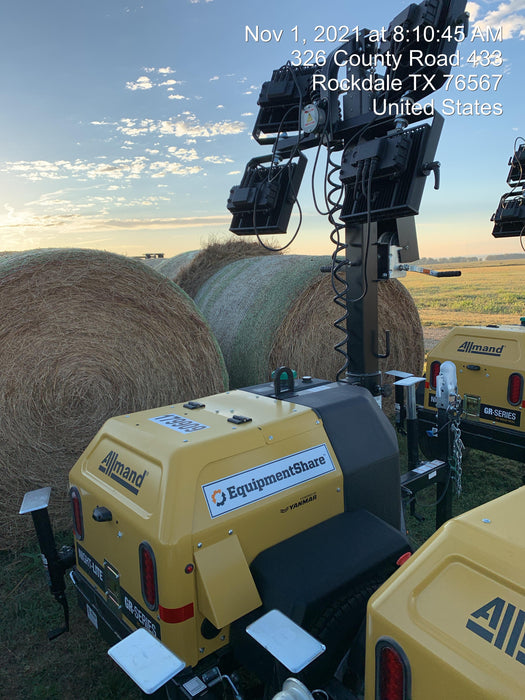 Allmand NLV3GR (4) LED Light Fixture 350W, 23' Vertical Mast, 3kW Prime, Towable, Deep Sea L401, Leveling Jacks, Yanmar T4F 5.8hp