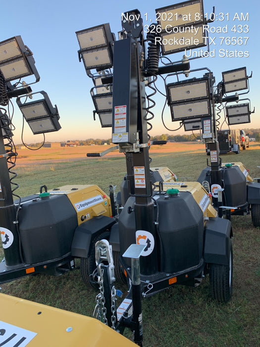 Allmand NLV3GR (4) LED Light Fixture 350W, 23' Vertical Mast, 3kW Prime, Towable, Deep Sea L401, Leveling Jacks, Yanmar T4F 5.8hp