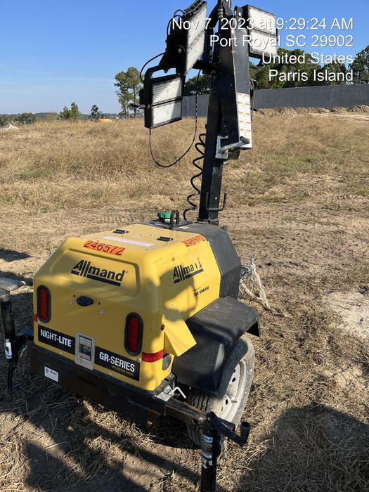 2022 Allmand NLV3GR (4) LED Light Fixture 350W, 23' Vertical Mast, 3kW Prime, Towable