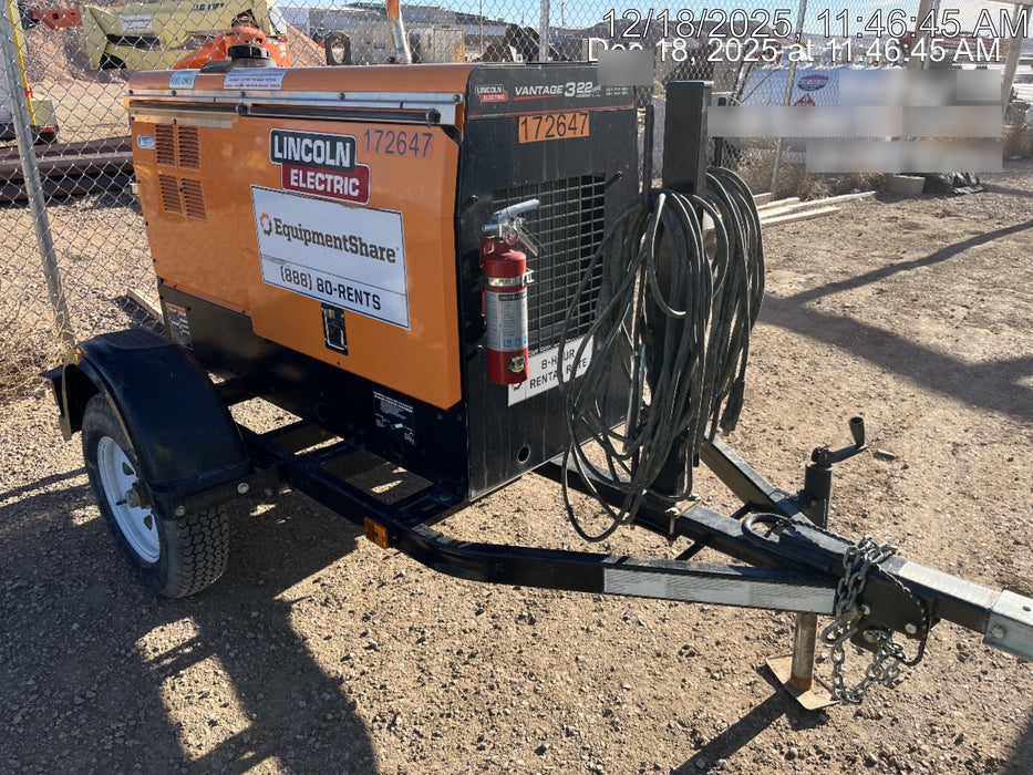 2021 Lincoln Electric Vantage 322 Vantage 322 Ready Pak 3 w/ Decals, ORANGE (includes trailer, cable rack, fender light kit) NO Telematics