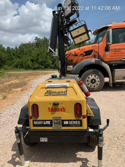 Allmand NLV3GR (4) LED Light Fixture 350W, 23' Vertical Mast, 3kW Prime, Towable, Deep Sea L401, Leveling Jacks, Yanmar T4F 5.8hp