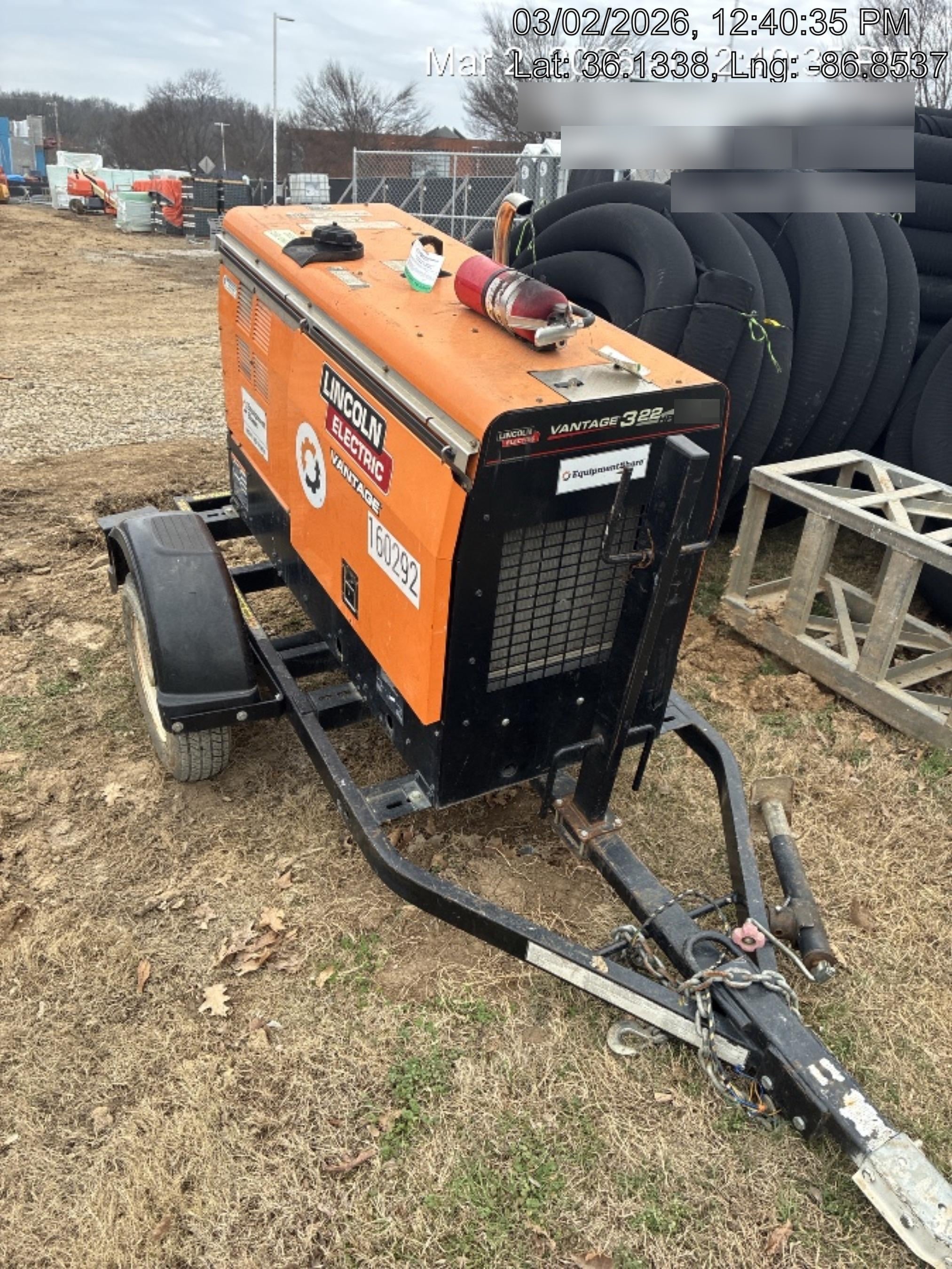 2021 Lincoln Electric Vantage 322 Vantage 322 Ready Pak 3 w/ Decals, ORANGE (includes trailer, cable rack, fender light kit) NO Telematics