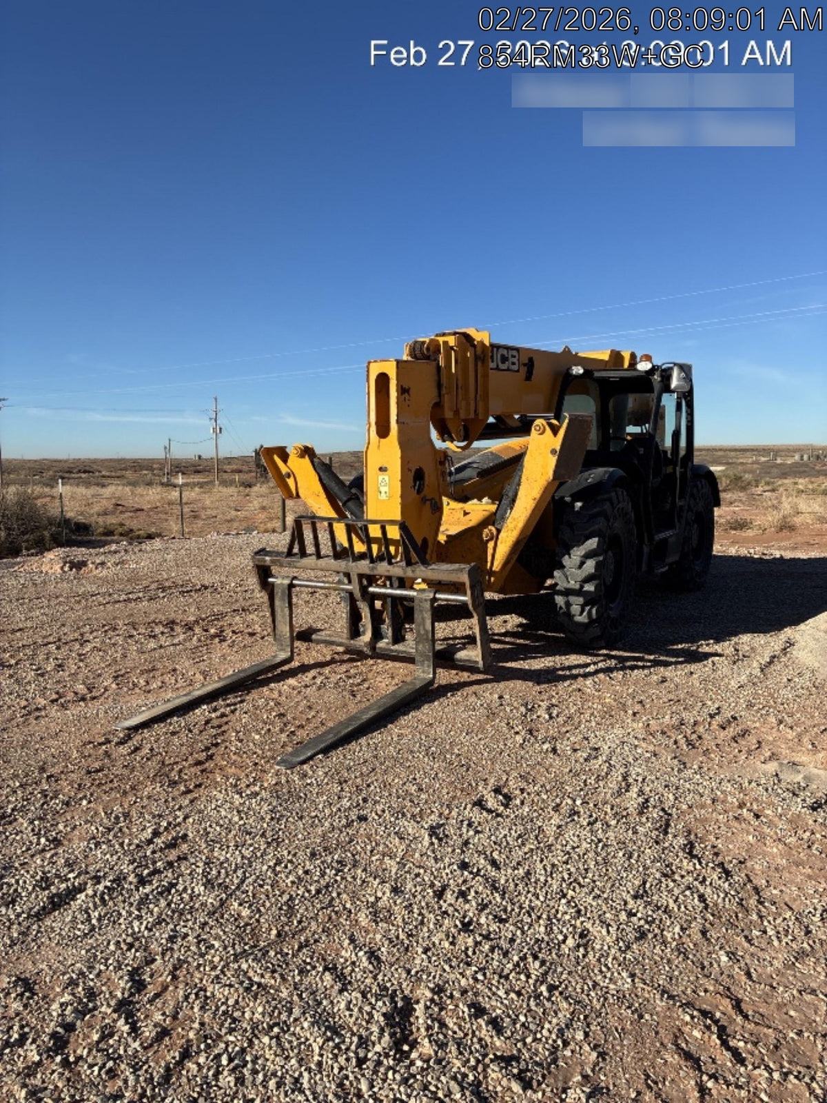 2019 JCB 510-56 Open ROPS, 74 HP, Solid Tires, Worklights, Beacon, Aux Hydraulics, Lifting Eye w/60" Carriage/60" Forks