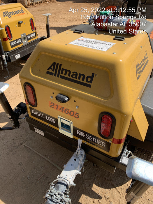 2022 Allmand NLV3GR (4) LED Light Fixture 350W, 23' Vertical Mast, 3kW Prime, Towable, Deep Sea L401, Leveling Jacks, Yanmar T4F 5.8hp