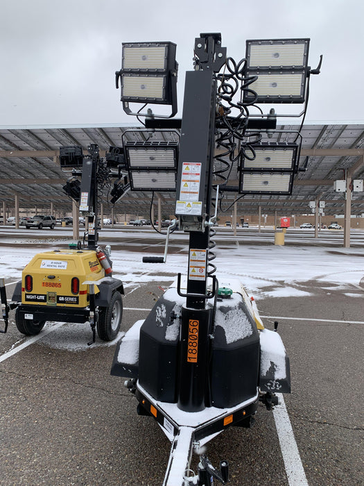 Allmand NLV3GR (4) LED Light Fixture 350W, 23' Vertical Mast, 3kW Prime, Towable, Deep Sea L401, Leveling Jacks, Yanmar T4F 5.8hp