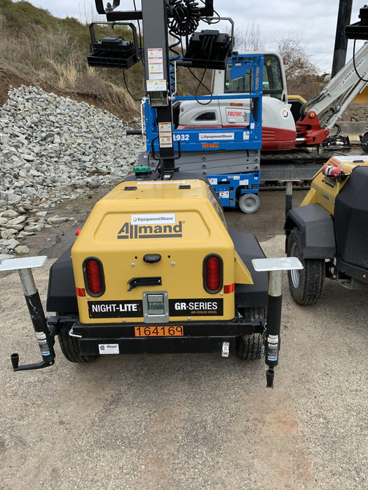 2021 Allmand NLV3GR (4) LED Light Fixture 350W, 23' Vertical Mast, 3kW Prime, Towable, Deep Sea L401, Leveling Jacks, Yanmar T4F 5.8hp