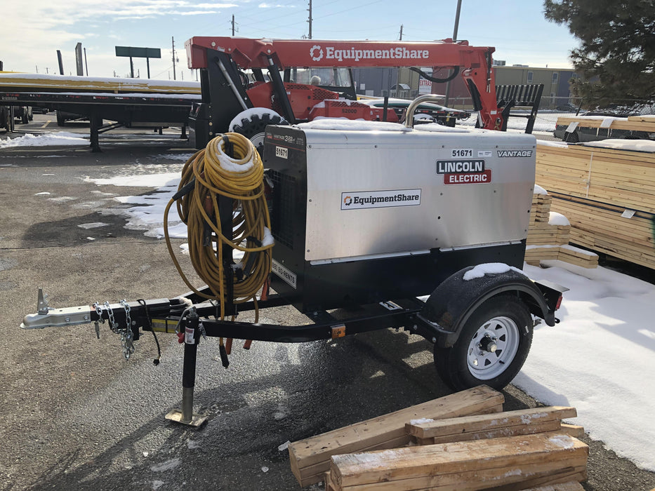 2019 Lincoln Electric Vantage 322 Welder Ready-Pak 3, Two wheel trailer, Fender and Light kit, Cable Rack