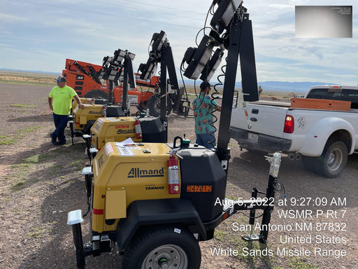 2022 Allmand NLV3GR (4) LED Light Fixture 350W, 23' Vertical Mast, 3kW Prime, Towable, ES Decals, T3