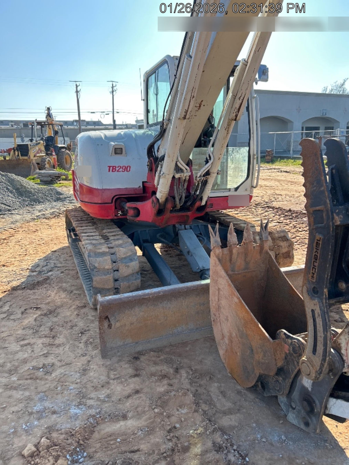 2019 Takeuchi TB290 Cab/Heat/AC Rubber tracks, Dozer blade, Travel alarm, Auxiliary hydraulics Manual QC, Hydraulic thumb, 18", 24", and 36" Buckets