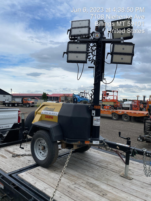 2022 Allmand NLV3GR (4) LED Light Fixture 350W, 23' Vertical Mast, 3kW Prime, Towable, Deep Sea L401, Leveling Jacks, Yanmar T4F 5.8hp