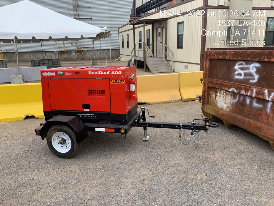 2022 Shindaiwa DGW400MDL Kubota D902 Engine, 23 HP, Dual Op Welder, Wire, Arc, Droop Stick, Tig, and CC Stick Functionality, Simulphase, 3 Phase and 1 Phase Gen Output, Single Axle NB Trlr, Slr Trckl Chrg 12V 12W, Fire Ext