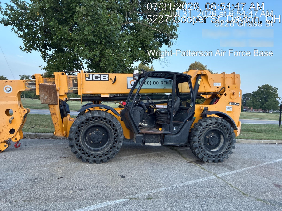 2019 JCB 512-56 Canopy, 74 HP, Solid Tires, STD Worklight, Beacon, Aux Hydraulics, Lifting Eye, Back up Alarm 66" Carriage, 60" Forks