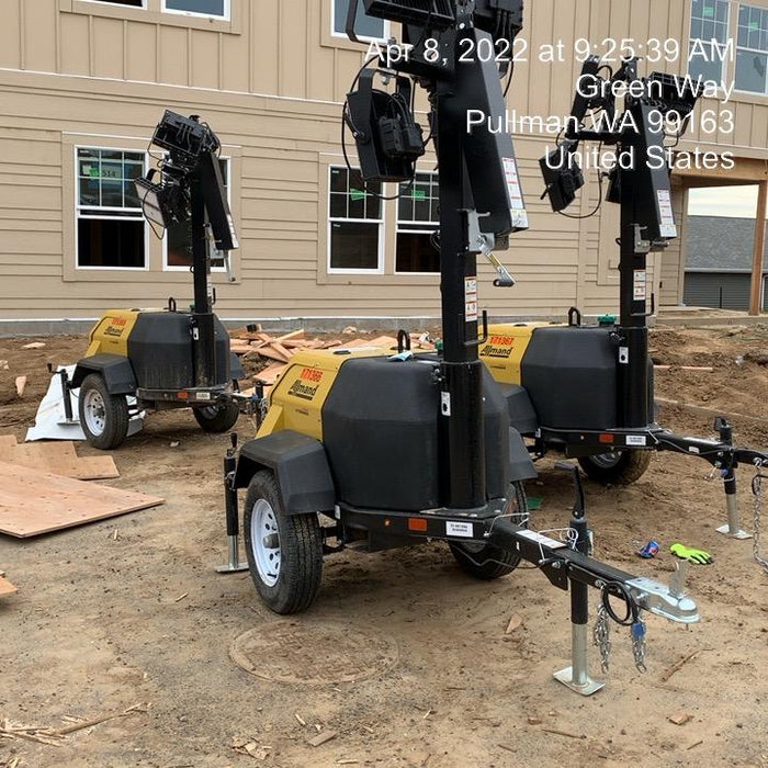 2021 Allmand NLV3GR (4) LED Light Fixture 350W, 23' Vertical Mast, 3kW Prime, Towable, Deep Sea L401, Leveling Jacks, Yanmar T4F 5.8hp