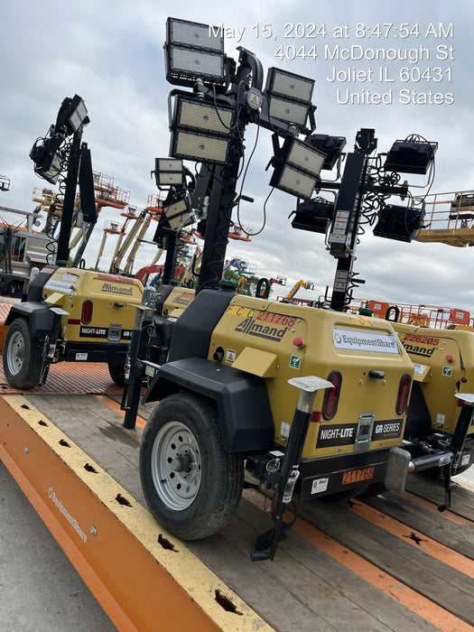 2022 Allmand NLV3GR (4) LED Light Fixture 350W, 23' Vertical Mast, 3kW Prime, Towable, Deep Sea L401, Leveling Jacks, Yanmar T4F 5.8hp