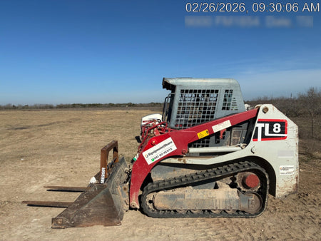 2019 Takeuchi TL8W Canopy, 15" Wide Rubber Tracks, Back-up Alarm, Front & Rear Working Lights, Auxiliary Hydraulics, Two-Speed Travel, Electronic Monitoring System w/76" HD Dirt Bucket with 8 Teeth, 20.3 cubic feet Capacity