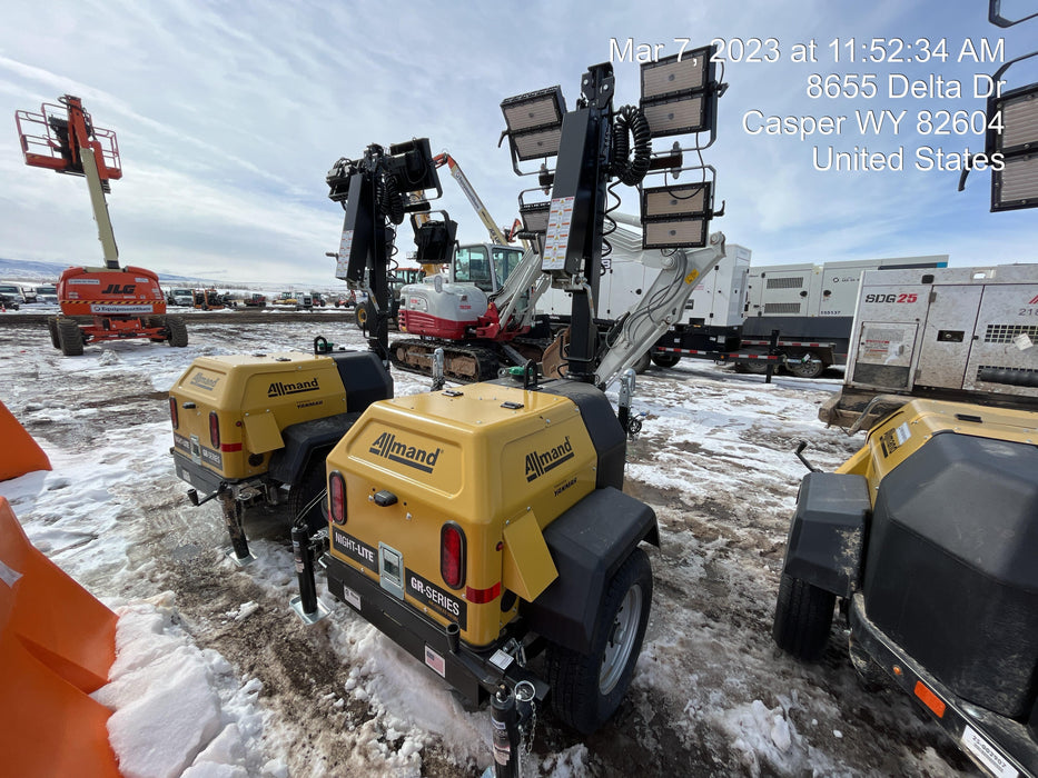 2022 Allmand NLV3GR (4) LED Light Fixture 350W, 23' Vertical Mast, 3kW Prime, Towable, ES Decals, T3