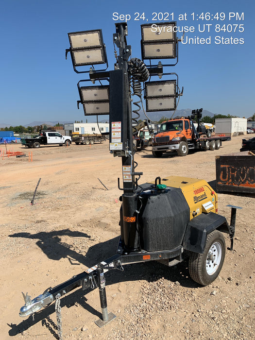 2021 Allmand NLV3GR (4) LED Light Fixture 350W, 23' Vertical Mast, 3kW Prime, Towable, Deep Sea L401, Leveling Jacks, Yanmar T4F 5.8hp