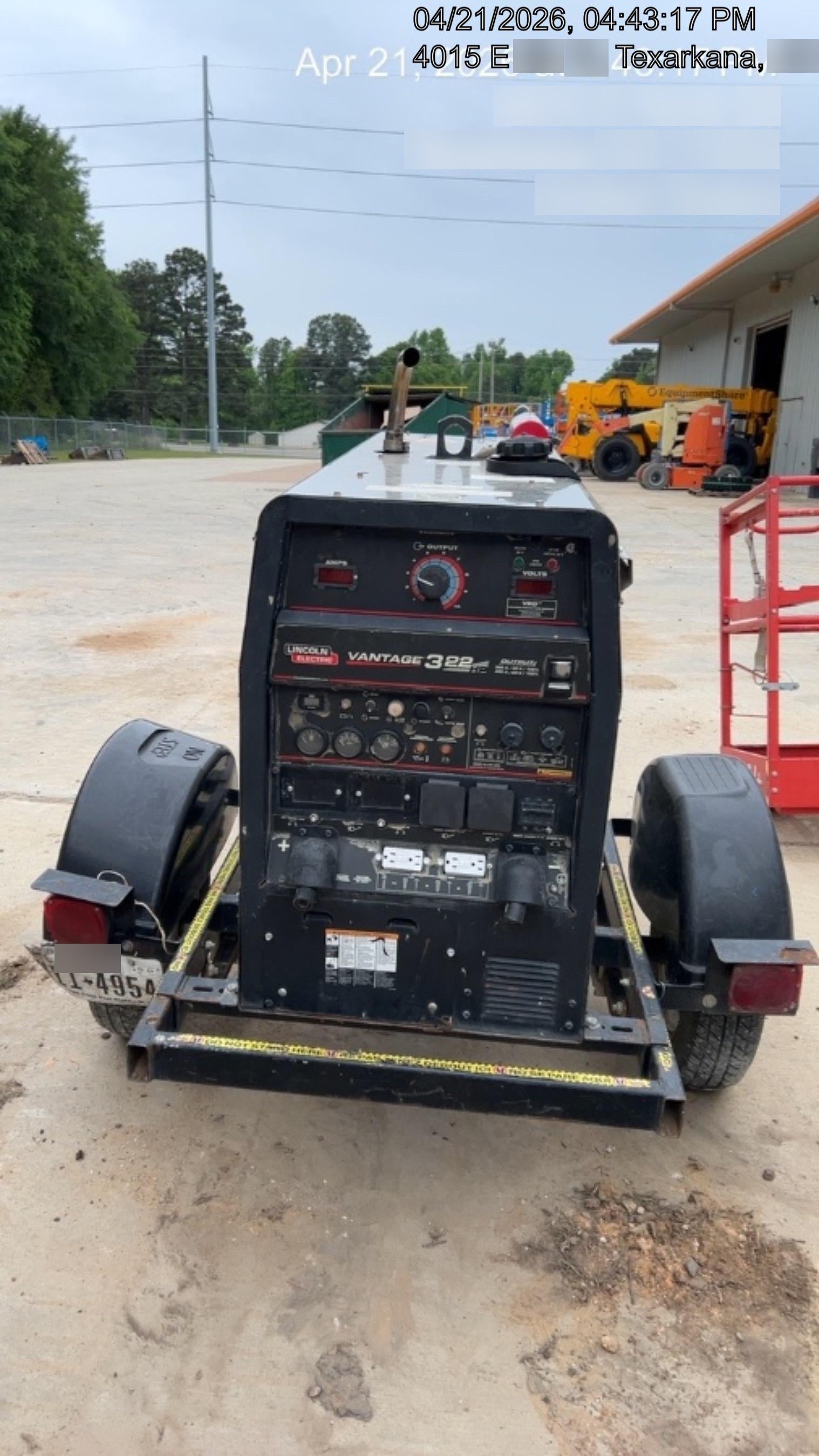 2019 Lincoln Electric Vantage 322 Ready-Pak 3, Two Wheel Trailer, Fender and Light Kit, Cable Rack