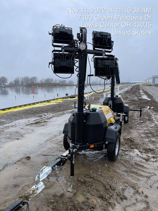 2022 Allmand NLV3GR (4) LED Light Fixture 350W, 23' Vertical Mast, 3kW Prime, Towable, ES Decals, T3