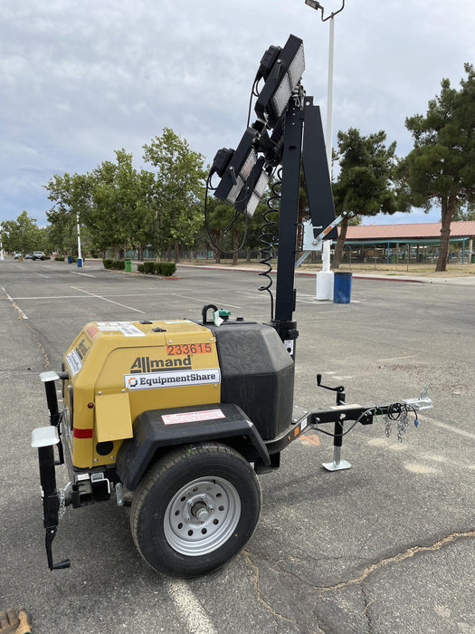 2022 Allmand NLV3GR (4) LED Light Fixture 350W, 23' Vertical Mast, 3kW Prime, Towable, Deep Sea L401, Leveling Jacks, Yanmar T4F 5.8hp