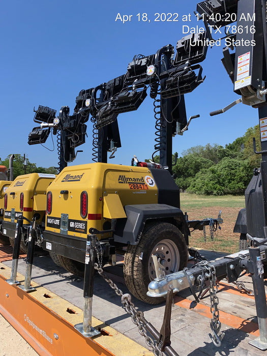 2022 Allmand NLV3GR (4) LED Light Fixture 350W, 23' Vertical Mast, 3kW Prime, Towable, Deep Sea L401, Leveling Jacks, Yanmar T4F 5.8hp