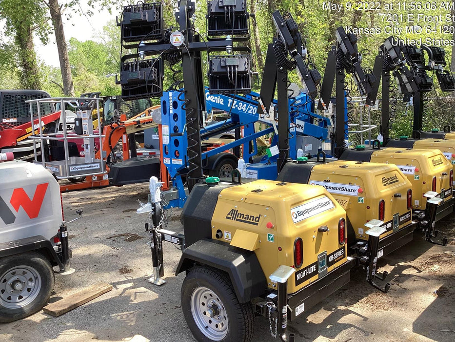 2022 Allmand NLV3GR (4) LED Light Fixture 350W, 23' Vertical Mast, 3kW Prime, Towable, Deep Sea L401, Leveling Jacks, Yanmar T4F 5.8hp