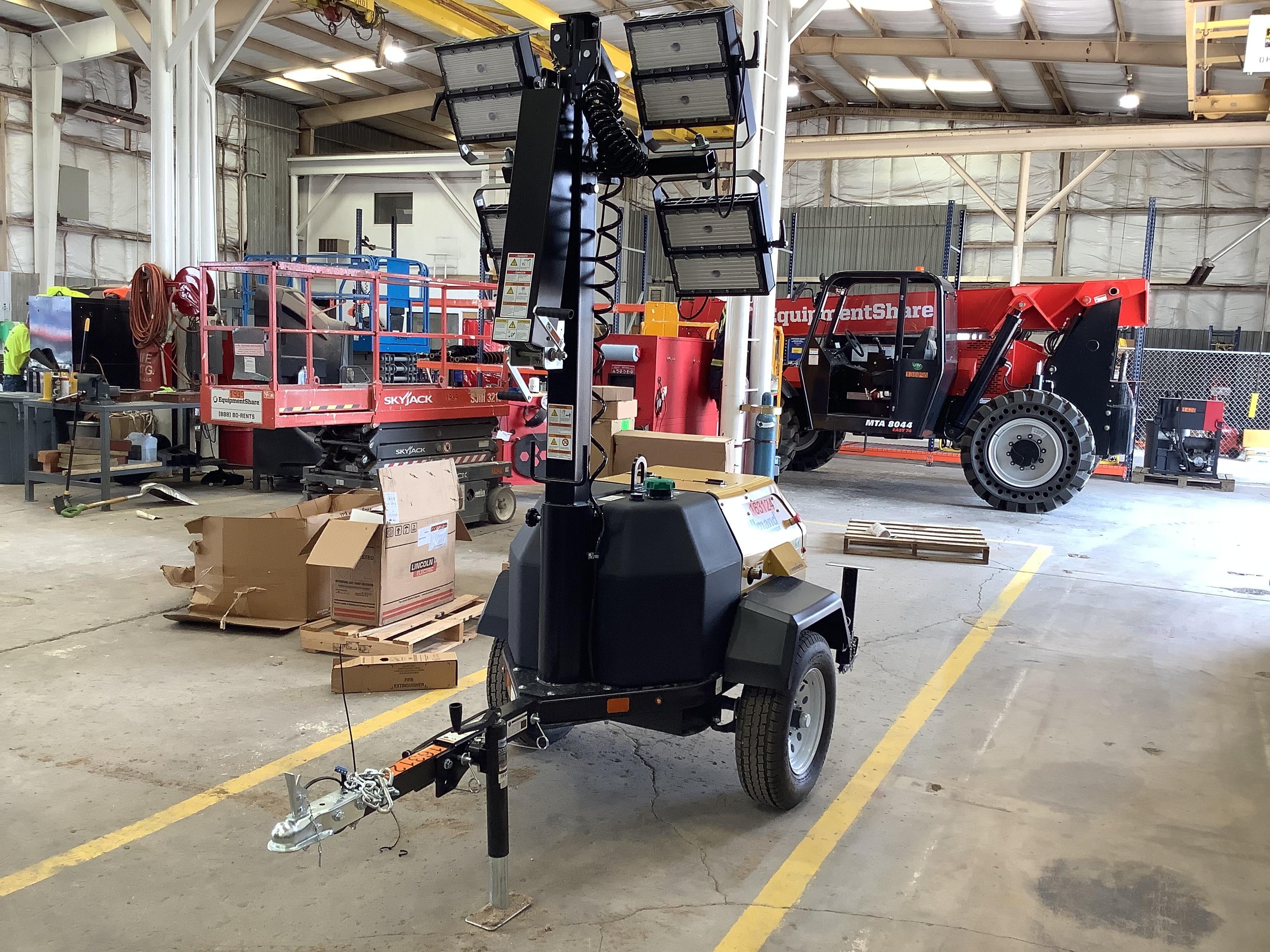 2021 Allmand NLV3GR (4) LED Light Fixture 350W, 23' Vertical Mast, 3kW Prime, Towable, Deep Sea L401, Leveling Jacks, Yanmar T4F 5.8hp