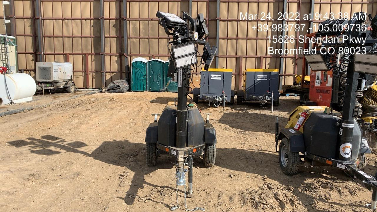 2021 Allmand NLV3GR (4) LED Light Fixture 350W, 23' Vertical Mast, 3kW Prime, Towable, Deep Sea L401, Leveling Jacks, Yanmar T4F 5.8hp