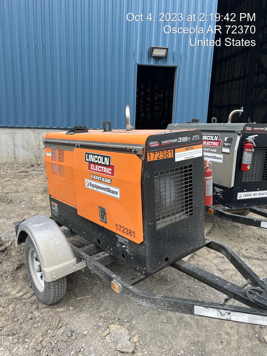 2021 Lincoln Electric Vantage 322 Vantage 322 Ready Pak 3 w/ Decals, ORANGE (includes trailer, cable rack, fender light kit) NO Telematics