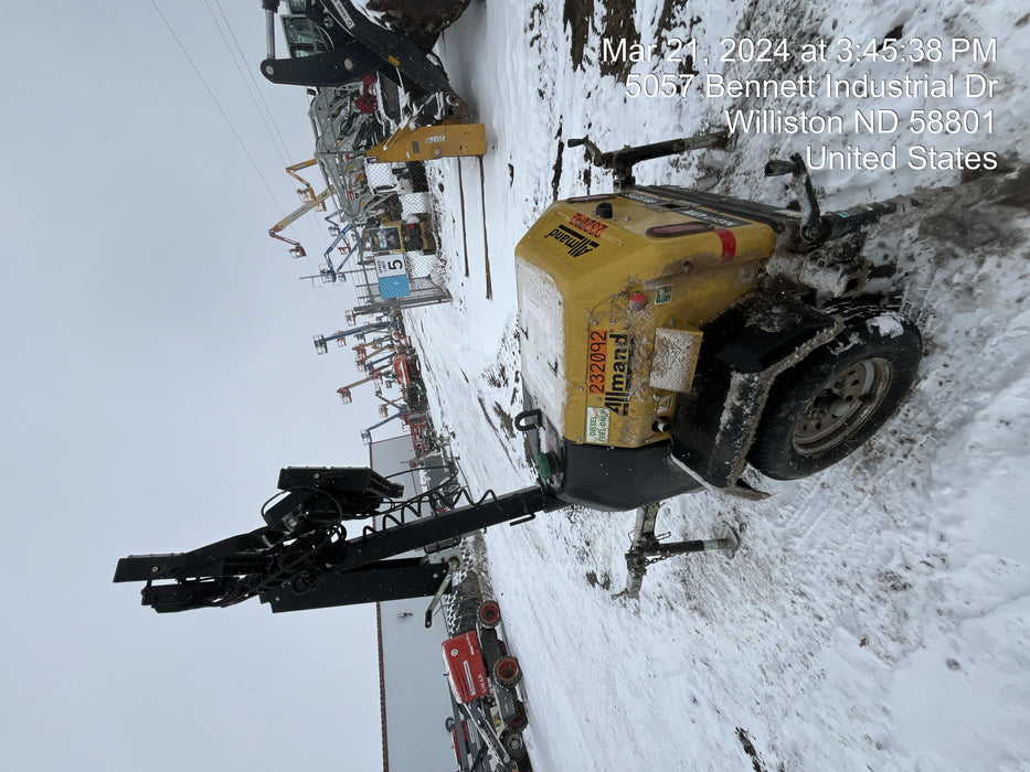 2022 Allmand NLV3GR (4) LED Light Fixture 350W, 23' Vertical Mast, 3kW Prime, Towable, Deep Sea L401, Leveling Jacks, Yanmar T4F 5.8hp