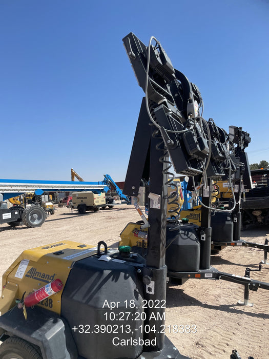 2022 Allmand NLV3GR (4) LED Light Fixture 350W, 23' Vertical Mast, 3kW Prime, Towable, Deep Sea L401, Leveling Jacks, Yanmar T4F 5.8hp