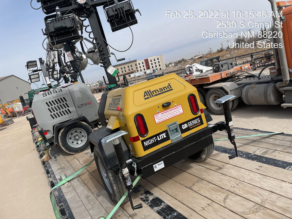 2022 Allmand NLV3GR (4) LED Light Fixture 350W, 23' Vertical Mast, 3kW Prime, Towable, Deep Sea L401, Leveling Jacks, Yanmar T4F 5.8hp