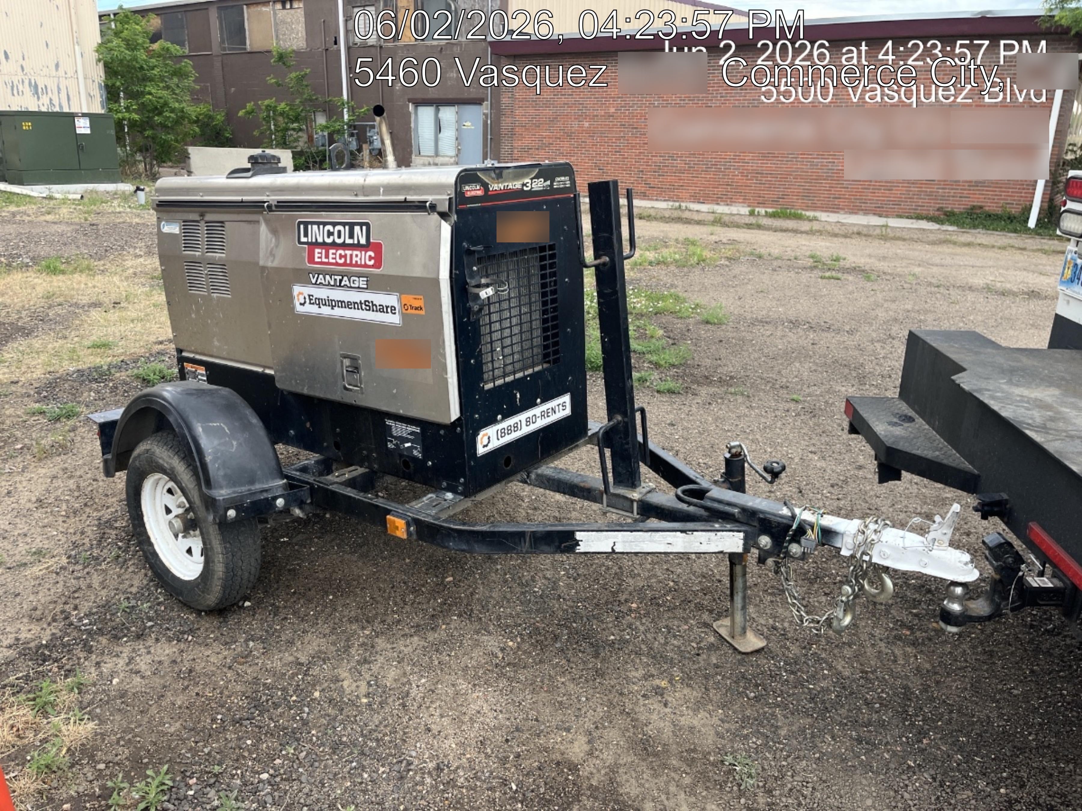 2019 Lincoln Electric Vantage 322 Ready-Pak 3, Two Wheel Trailer, Fender and Light Kit, Cable Rack
